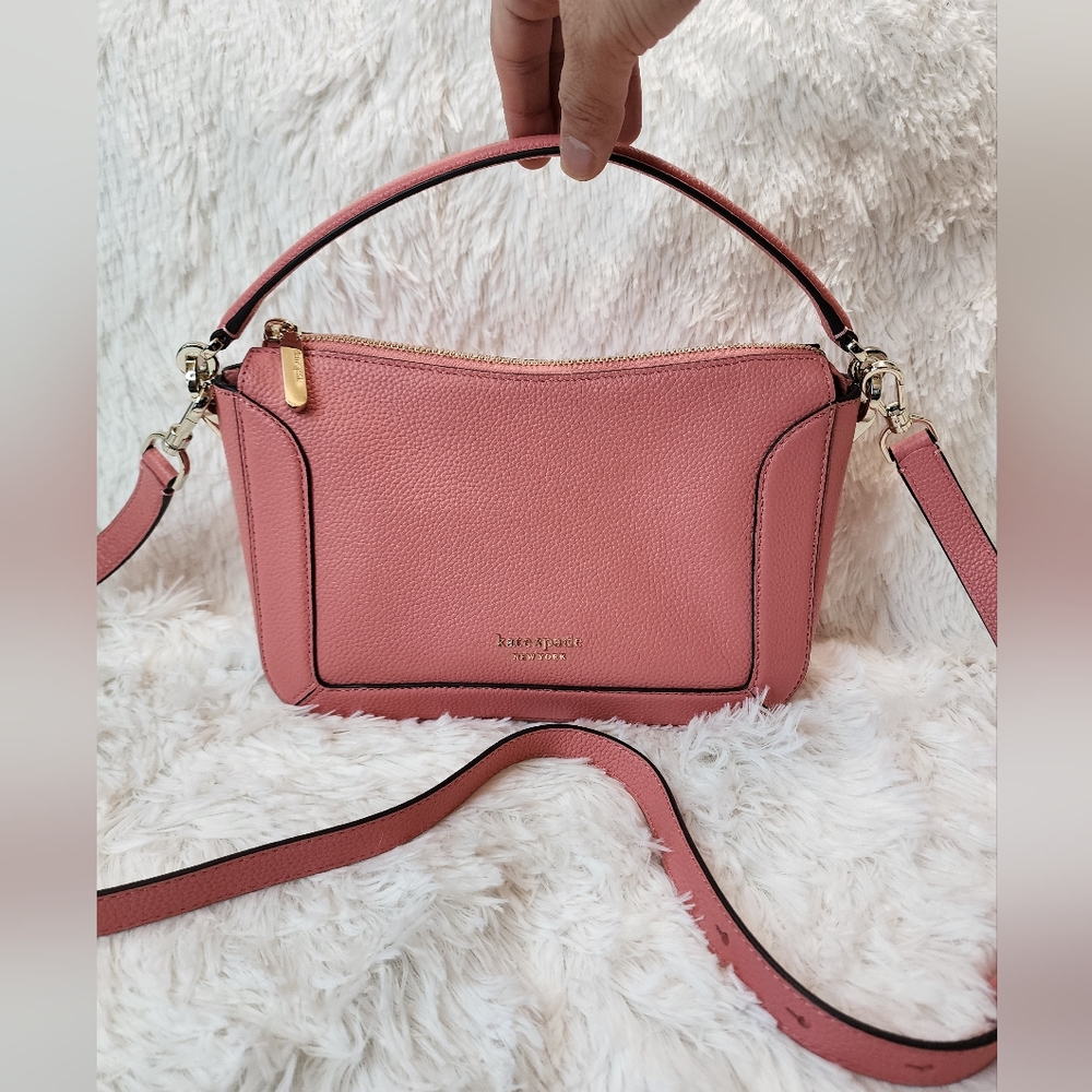 👜 Kate Spade New York Crush Pebbled Leather Medium Crossbody Garden Rose N…